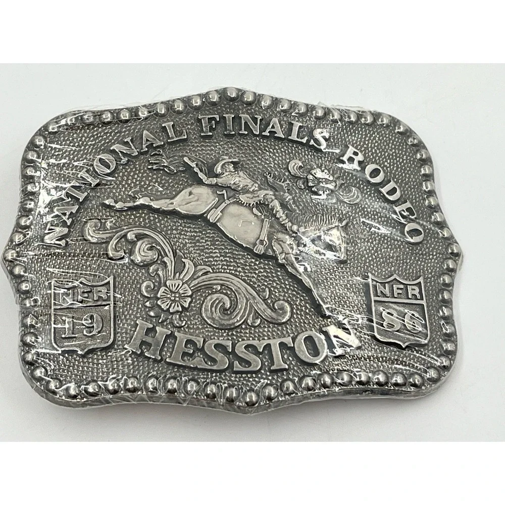 Hesston National Finals Rodeo Belt Buckle 1986 NOS New, Sealed.